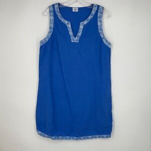 Sigrid Olsen Womens Medium Sleeveless Short Dress Blue 100% Linen Print Trim